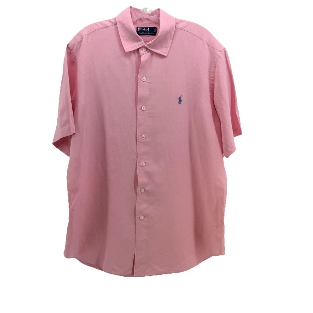 Polo Ralph Lauren Short Sleeve Shirt Pink‎ Linen Silk Blend Size Large